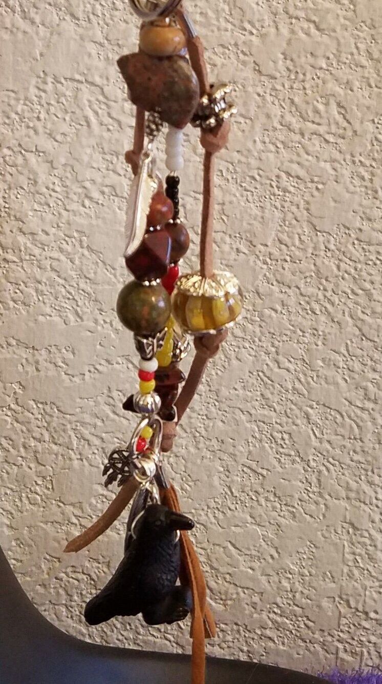 Raven Key Ring Medicine Wheel Totem - Key Ring/Fob for Purse, Drum or Car